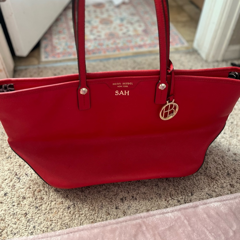 Henri Bendel Red Tote Bag with Gold Accents